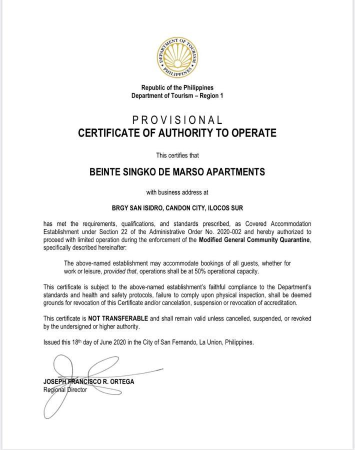 Beinte Singko De Marso Apartments Candon 外观 照片